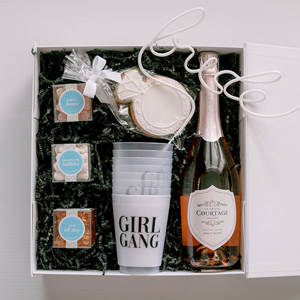 Courtage champagne, Girl Gang cups, and champagne bears