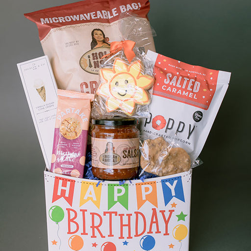 Gourmet birthday party snacks gift basket