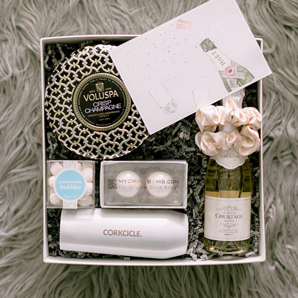 Pop the champagne gift box congrats gift The Basketry