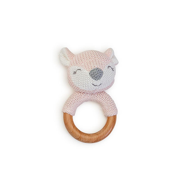 Knitted Rattle with Wooden Grip