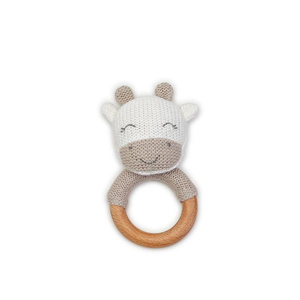 Knitted Rattle with Wooden Grip