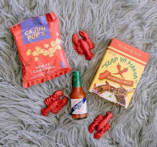 Slap Ya Mama gumbo mix, Cajun Pop popcorn, and Crystal hot sauce Louisiana gift box for men