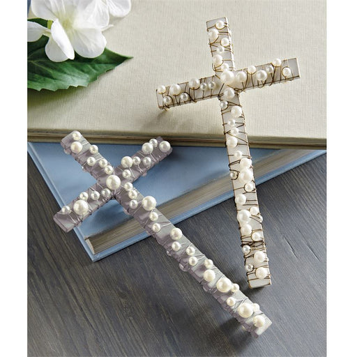 MP Wooden Cross with Pearls