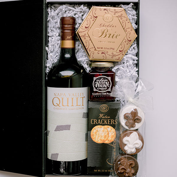 Red wine gift box with snacks, charcuterie snacks gift box