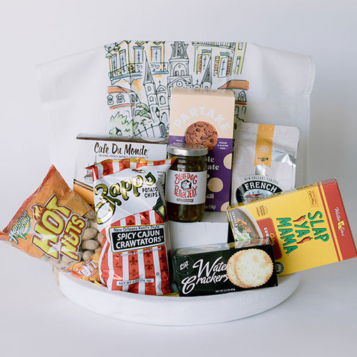 New Orleans foods and kitchen towel gift basket