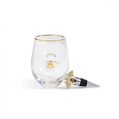 Bee Wine Glass with Wine Stopper