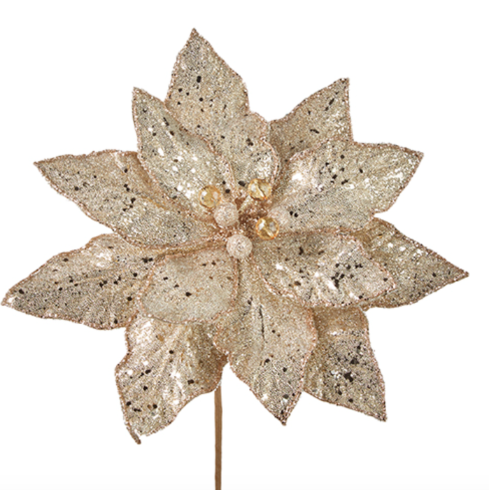 Glitter Poinsettia Stem Champagne