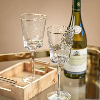 Gold Rim Triangular Wine Glass