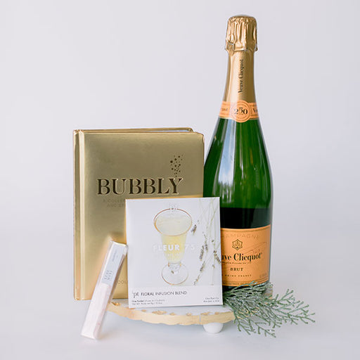 Champagne gift basket with cocktail recipes and mixers gift basket
