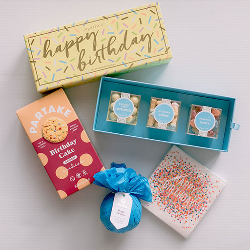 Sugarfina Bento Box Partake Gluten Free Cookies Musee Bath Bombs Happy Birthday gift box