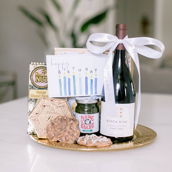 Birthday wine and snacks gift basket for him for her for the family