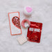 Red velvet candy bar, Teleties, Musee bath bomb, Red Wine face mask and snacks, Valentine gift box for her
