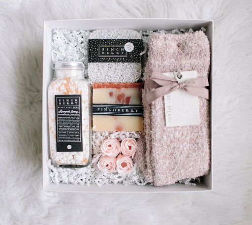 Cozy Barefoot Dreams socks Finchberry bath gift set gift box