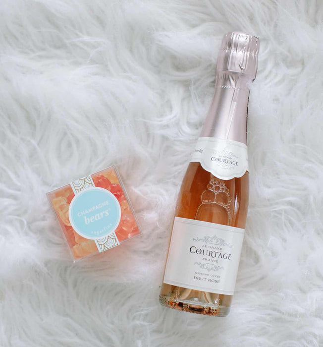 Mini bottle of Courtage Rose champagne and champagne gummy bears, simple gift for her, congratulations gift, graduation gift