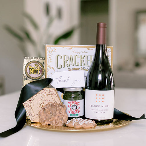 Charcuterie and wine gift basket with thank you  message