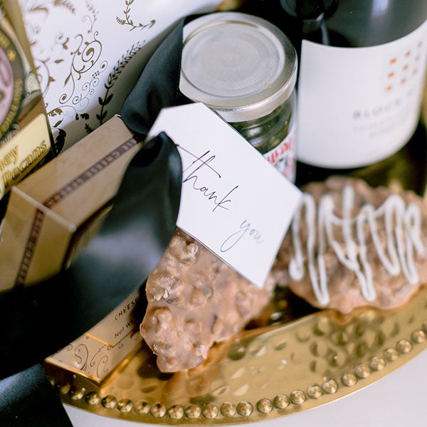 Wine and snacks thank you gift basket