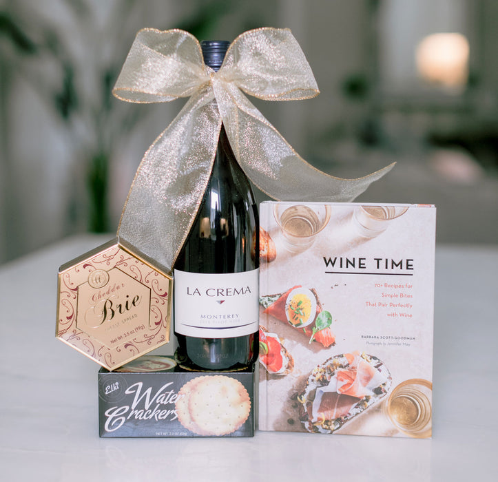 La Crema wine gift basket Wine Time recipe book cheese and crackers gift for wine lovers